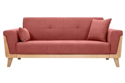 Miliboo Skandinavisches Sofa aus terracottafarbenem Stoff mit Samteffekt und hellem Holz 3-Sitzer FJORD* Design-sofas