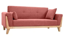 Miliboo Skandinavisches Sofa aus terracottafarbenem Stoff mit Samteffekt und hellem Holz 3-Sitzer FJORD* Design-sofas