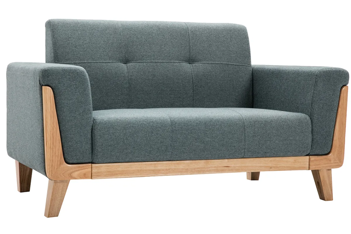 Miliboo Skandinavisches Sofa 2-Sitzer aus graugrünem Stoff und hellem Holz FJORD* Design-sofas