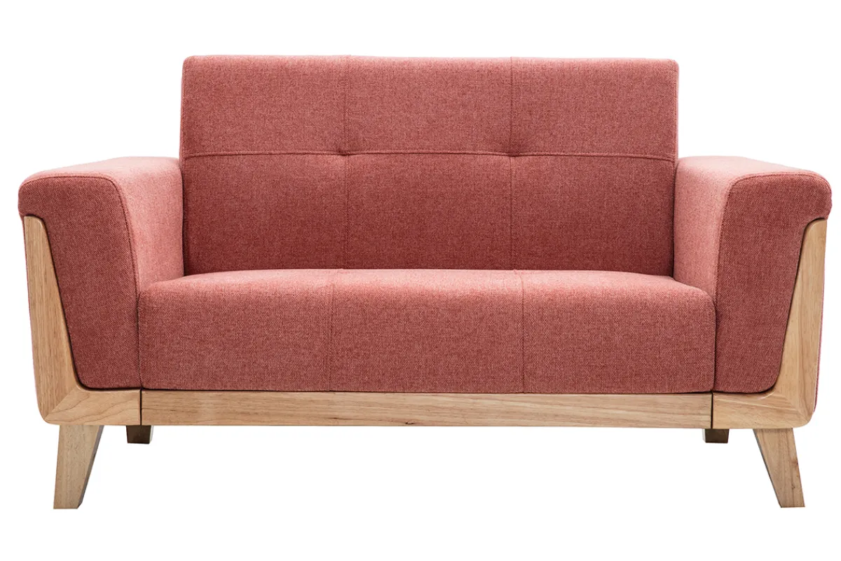 Miliboo Skandinavisches Sofa 2-Sitzer aus terracottafarbenem Stoff und hellem Holz FJORD* Design-sofas
