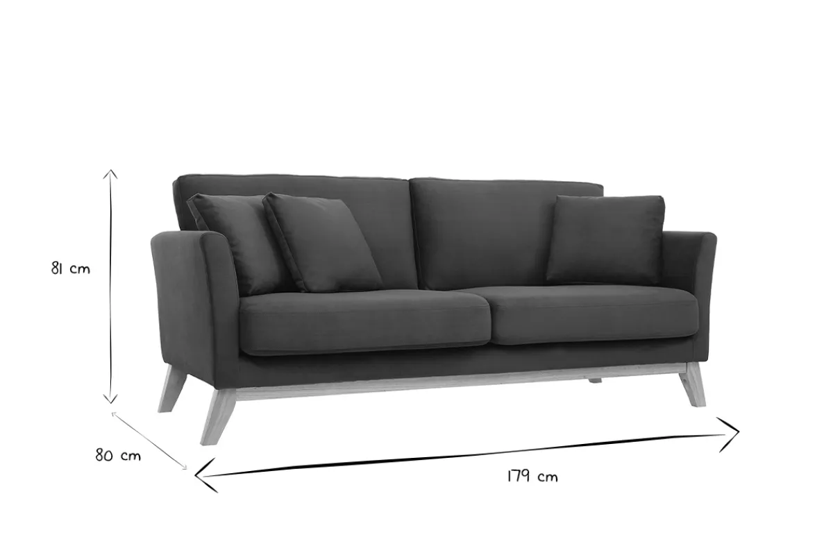 Miliboo Skandinavisches Sofa 3-Sitzer Bezug abnehmbar SamtEffekt Khaki OSLO* Design-sofas