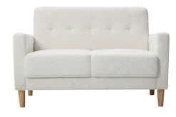 Miliboo Skandinavisches Sofa 2-Sitzer aus weißem Stoff mit Woll-Effekt und hellem Holz MOON* Design-sofas