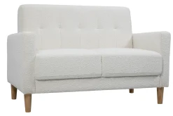 Miliboo Skandinavisches Sofa 2-Sitzer aus weißem Stoff mit Woll-Effekt und hellem Holz MOON* Design-sofas