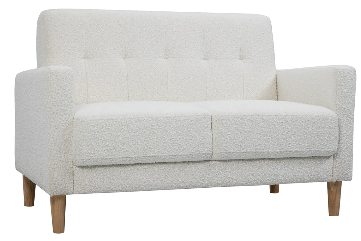 Miliboo Skandinavisches Sofa 2-Sitzer aus weißem Stoff mit Woll-Effekt und hellem Holz MOON* Design-sofas