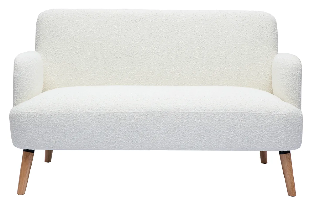 Miliboo Skandinavisches Sofa 2-Sitzer aus weißem Stoff mit Bouclé-Wolleffekt und hellem Holz ISKO* Design-sofas