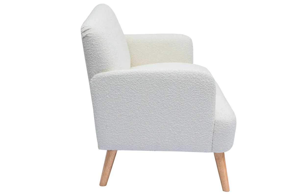 Miliboo Skandinavisches Sofa 2-Sitzer aus weißem Stoff mit Bouclé-Wolleffekt und hellem Holz ISKO* Design-sofas