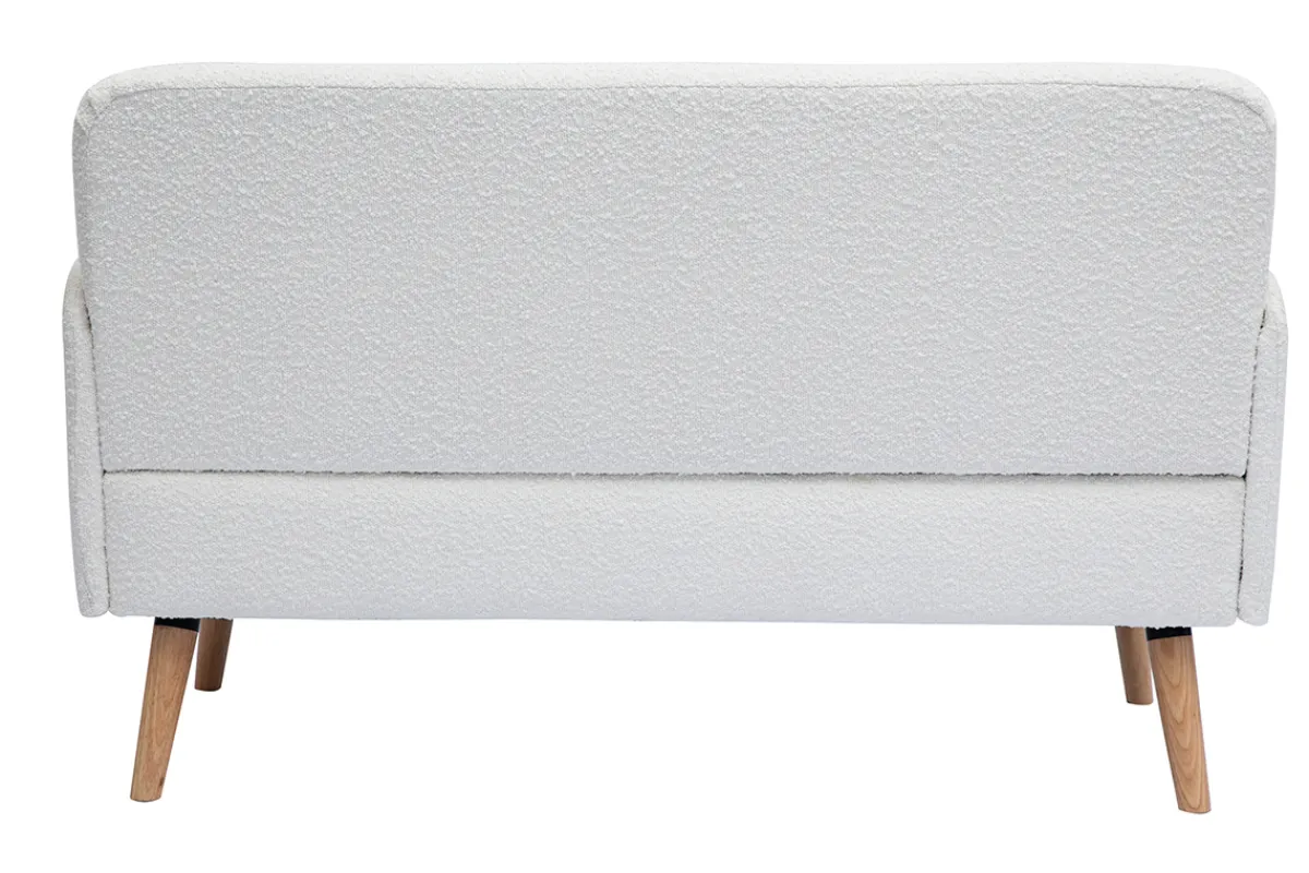 Miliboo Skandinavisches Sofa 2-Sitzer aus weißem Stoff mit Bouclé-Wolleffekt und hellem Holz ISKO* Design-sofas
