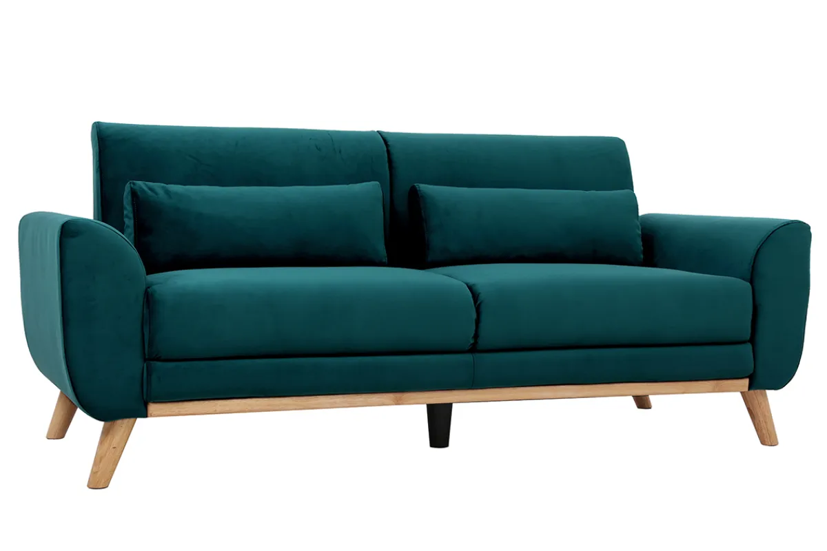 Miliboo Skandinavisches Sofa 3-Sitzer Samt Petrolblau EKTOR* Design-sofas