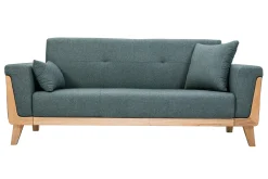 Miliboo Skandinavisches Sofa 3-Sitzer aus graugrünem Stoff und hellem Holz FJORD* Design-sofas