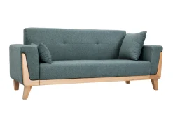 Miliboo Skandinavisches Sofa 3-Sitzer aus graugrünem Stoff und hellem Holz FJORD* Design-sofas