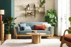 Miliboo Skandinavisches Sofa 3-Sitzer aus graugrünem Stoff und hellem Holz FJORD* Design-sofas
