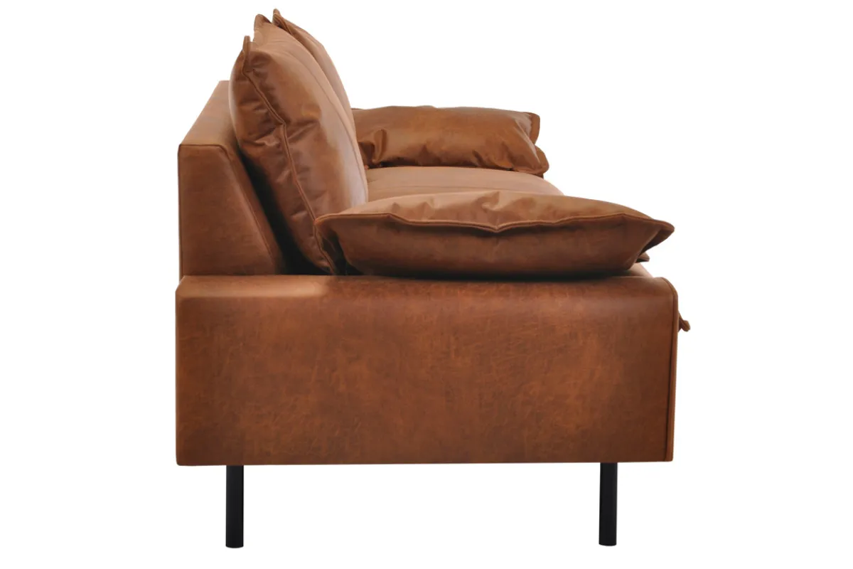 Miliboo Sofa aus Leder in Antikoptik in Cognacbraun und schwarzem Metall 3-Sitzer DORY* Ledersofas