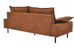 Miliboo Sofa aus Leder in Antikoptik in Cognacbraun und schwarzem Metall 3-Sitzer DORY* Ledersofas