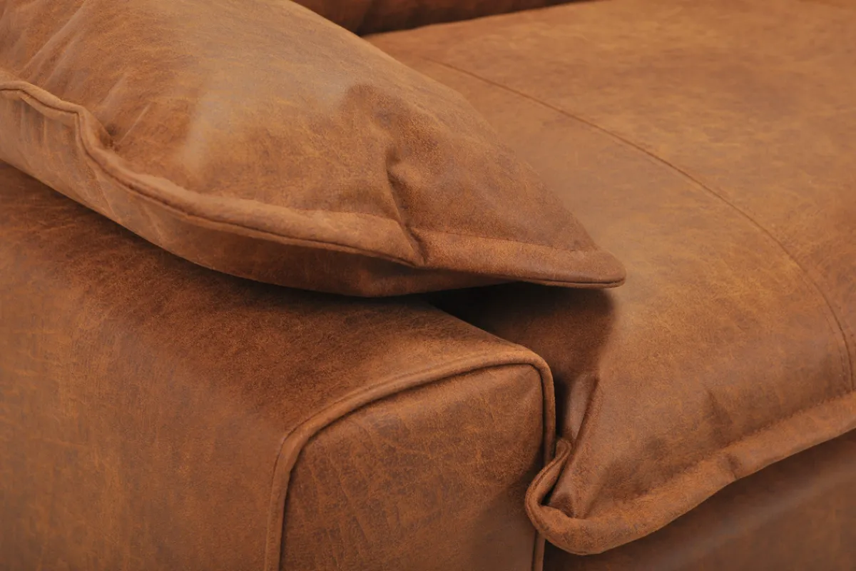 Miliboo Sofa aus Leder in Antikoptik in Cognacbraun und schwarzem Metall 3-Sitzer DORY* Ledersofas