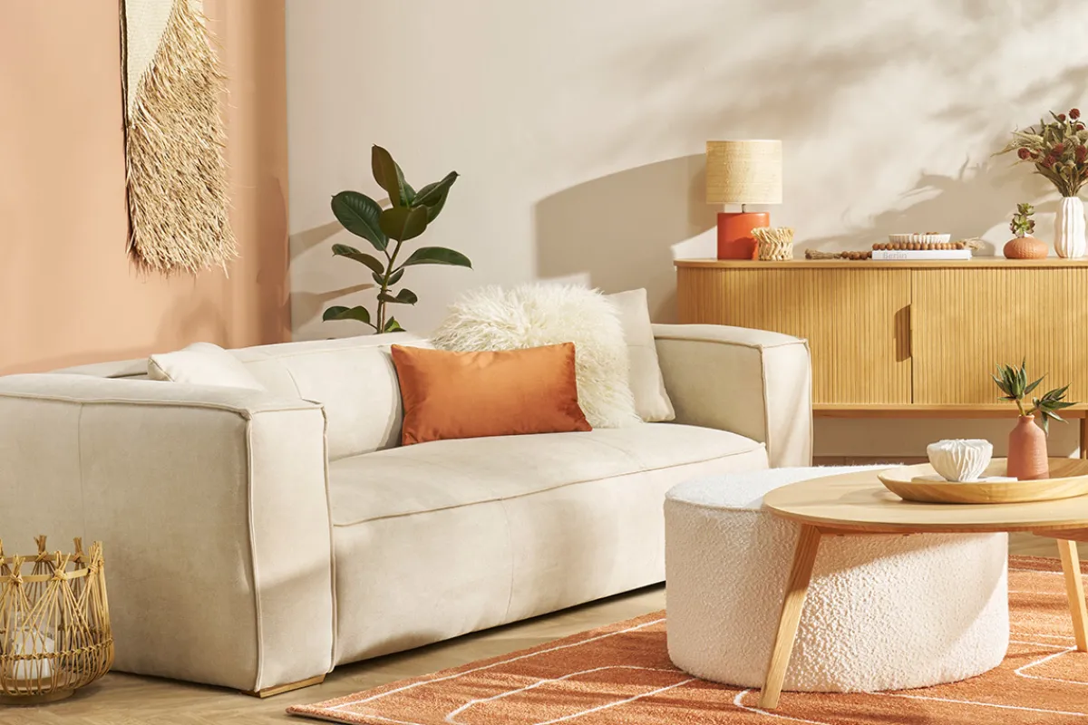 Miliboo Sofa aus naturfarbenem Stoff mit Samteffekt 3-Sitzer COBAIN* Design-sofas