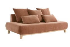 Miliboo Sofa aus terracottafarbenem Stoff mit Samteffekt und hellem Holz 3-Sitzer B200 cm ODEON* Design-sofas