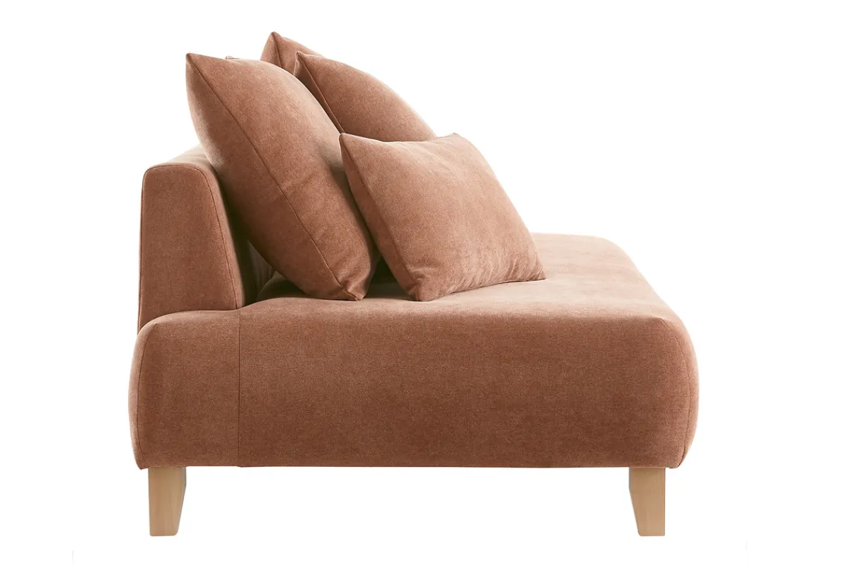 Miliboo Sofa aus terracottafarbenem Stoff mit Samteffekt und hellem Holz 3-Sitzer B200 cm ODEON* Design-sofas