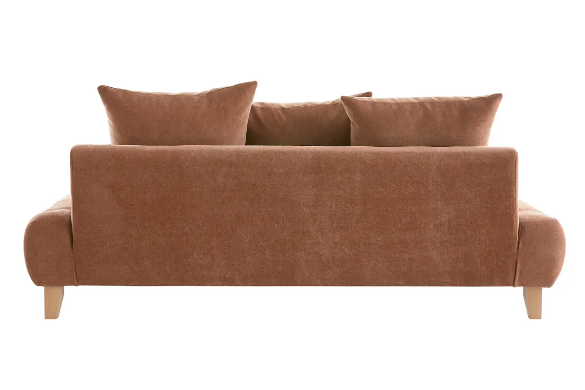 Miliboo Sofa aus terracottafarbenem Stoff mit Samteffekt und hellem Holz 3-Sitzer B200 cm ODEON* Design-sofas