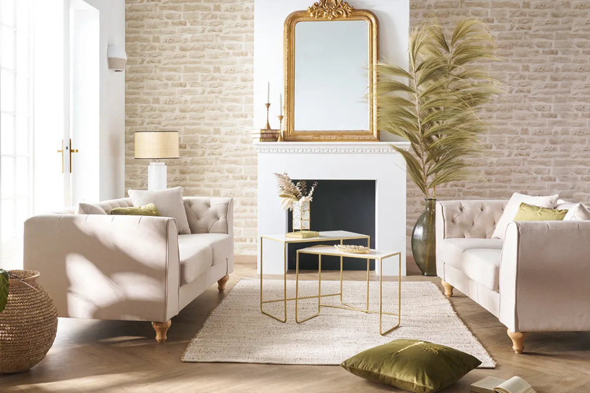 Miliboo Sofa klassisch Stoff 2-Sitzer Naturfarben MONTAIGNE* Design-sofas