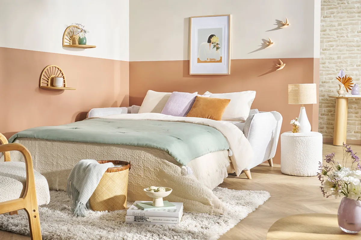 Miliboo Sofa skandinavisch 3 Plätze hellgrau-meliert CREEP* Schlafsofas