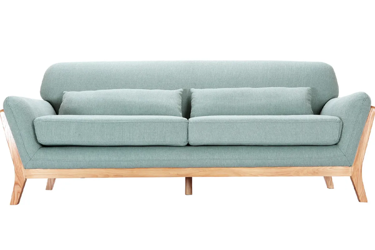 Miliboo Sofa skandinavisch 3 Plätze Lagunenblau Holzbeine YOKO* Design-sofas