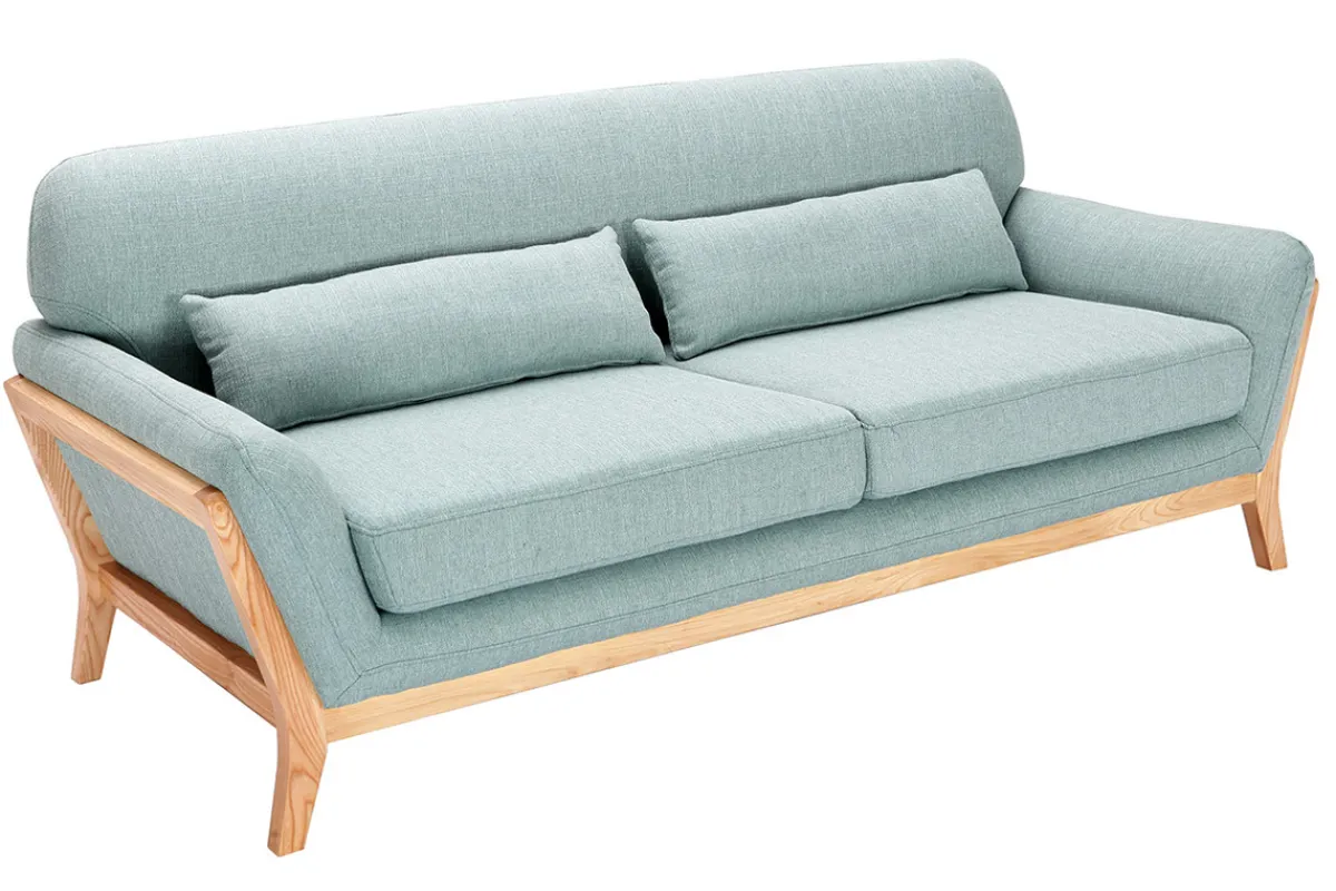 Miliboo Sofa skandinavisch 3 Plätze Lagunenblau Holzbeine YOKO* Design-sofas