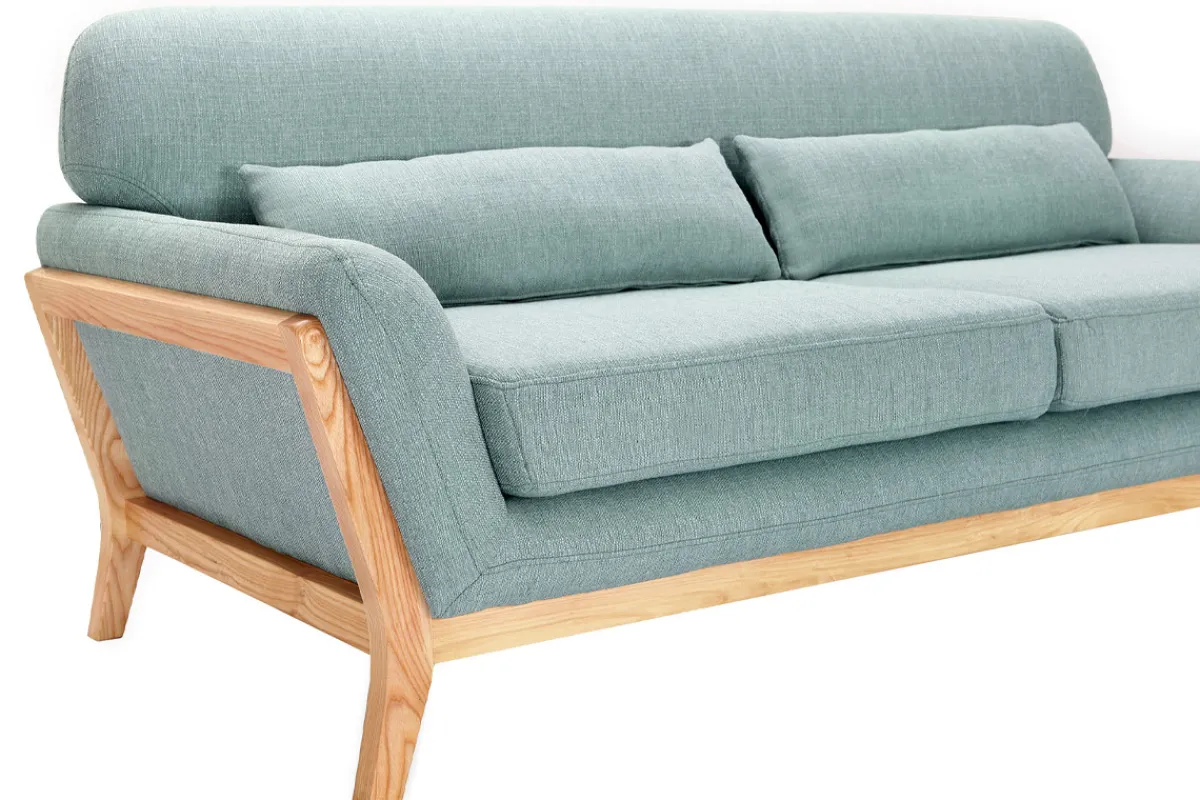 Miliboo Sofa skandinavisch 3 Plätze Lagunenblau Holzbeine YOKO* Design-sofas