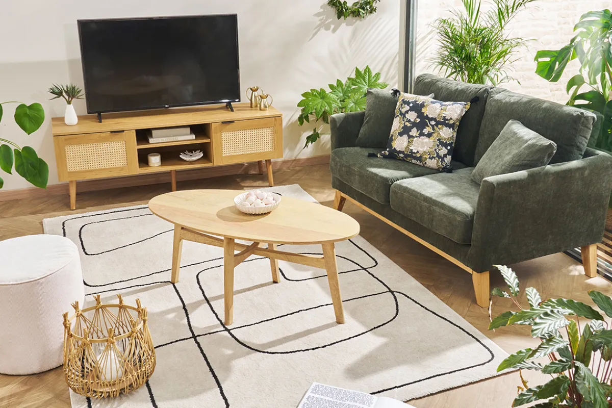 Miliboo Sofa skandinavisch 2 Plätze Khaki Holzbeine OSLO* Design-sofas