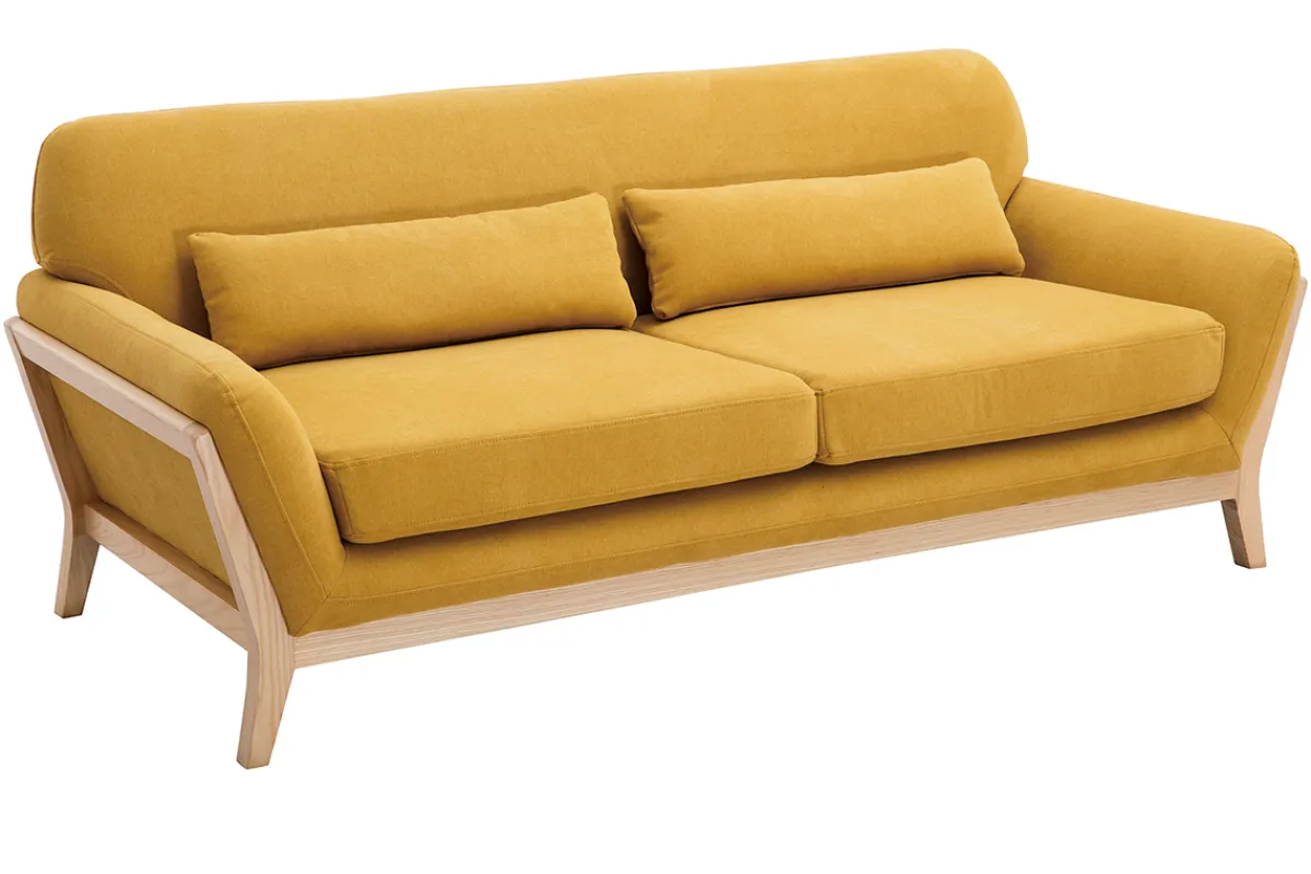 Miliboo Sofa skandinavisch 3 Plätze senfgelb Samteffekt YOKO* Design-sofas
