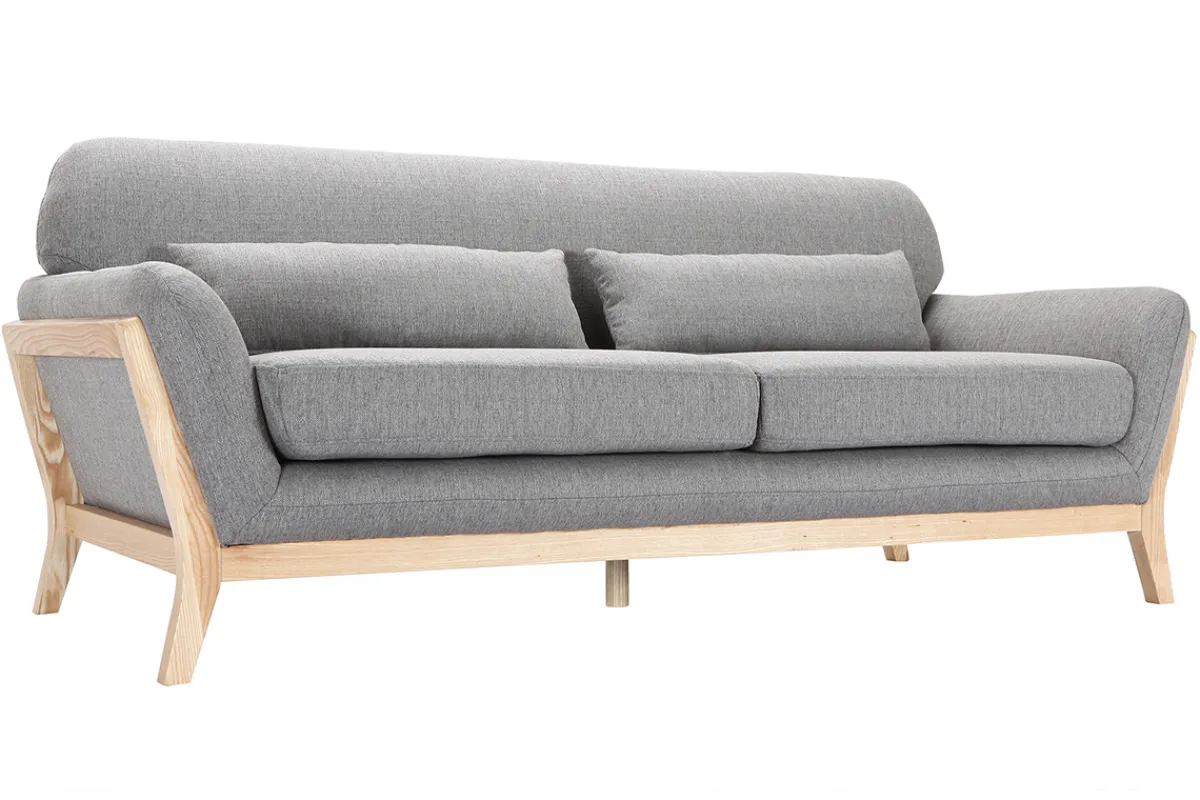 Miliboo Sofa skandinavisch 3 Plätze Grau Holzbeine YOKO* Design-sofas