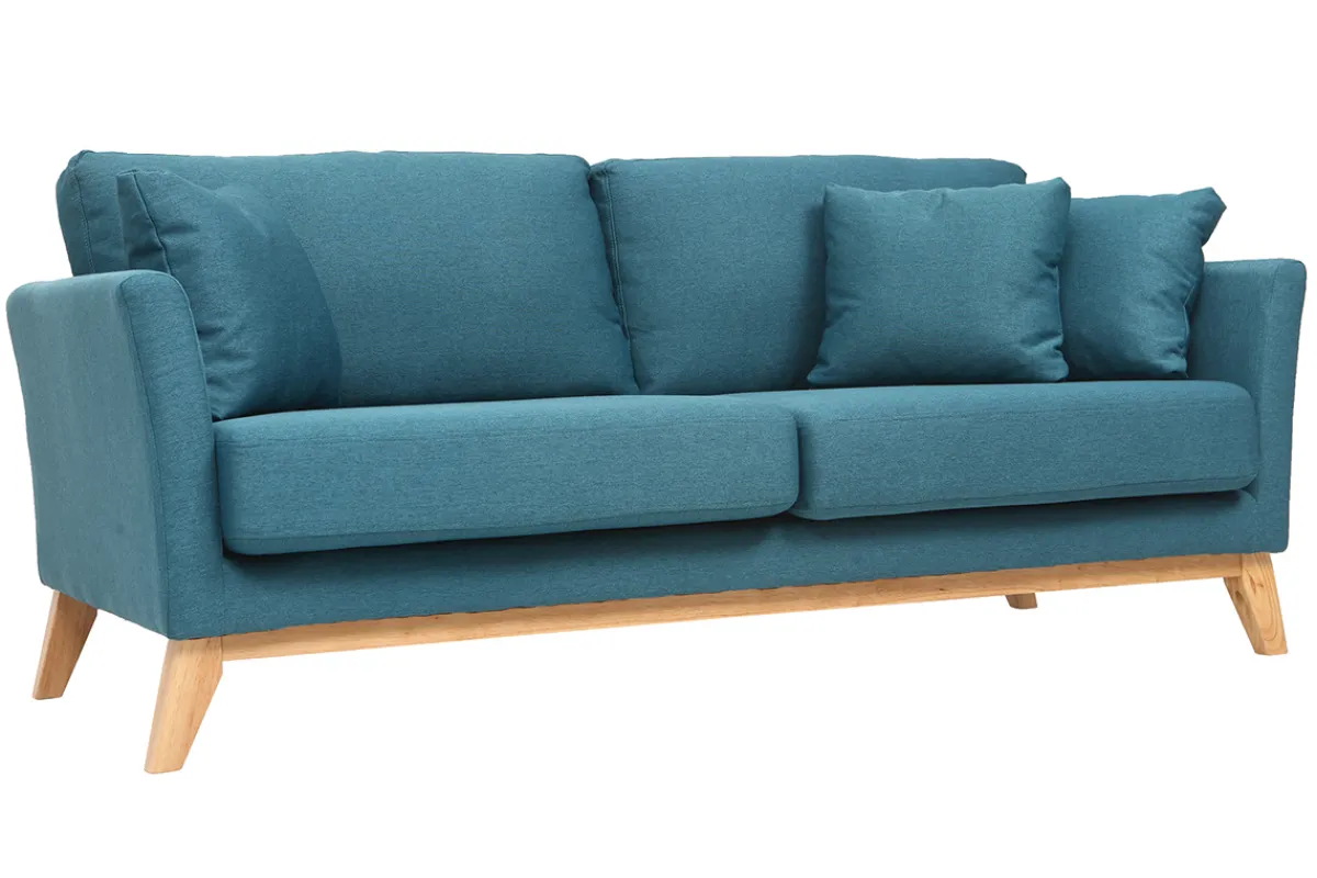 Miliboo Sofa skandinavisch 3 Plätze -Blau Holzbeine OSLO* Design-sofas