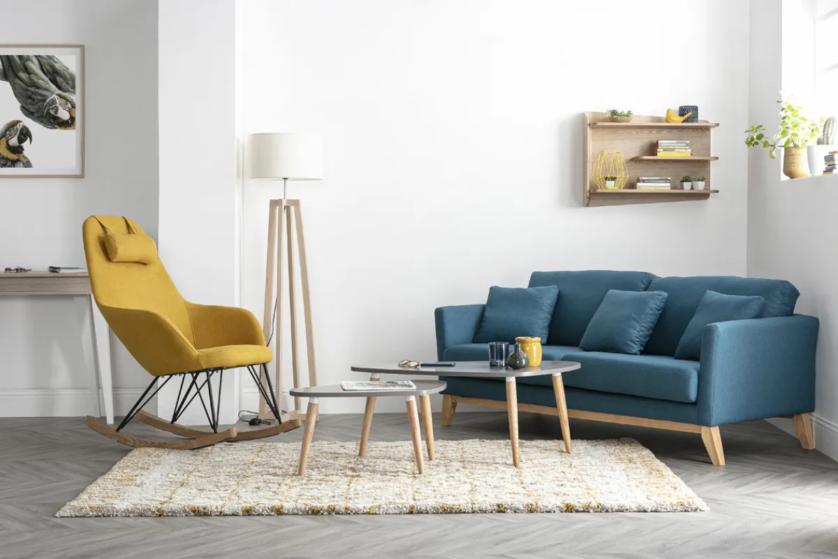 Miliboo Sofa skandinavisch 3 Plätze -Blau Holzbeine OSLO* Design-sofas