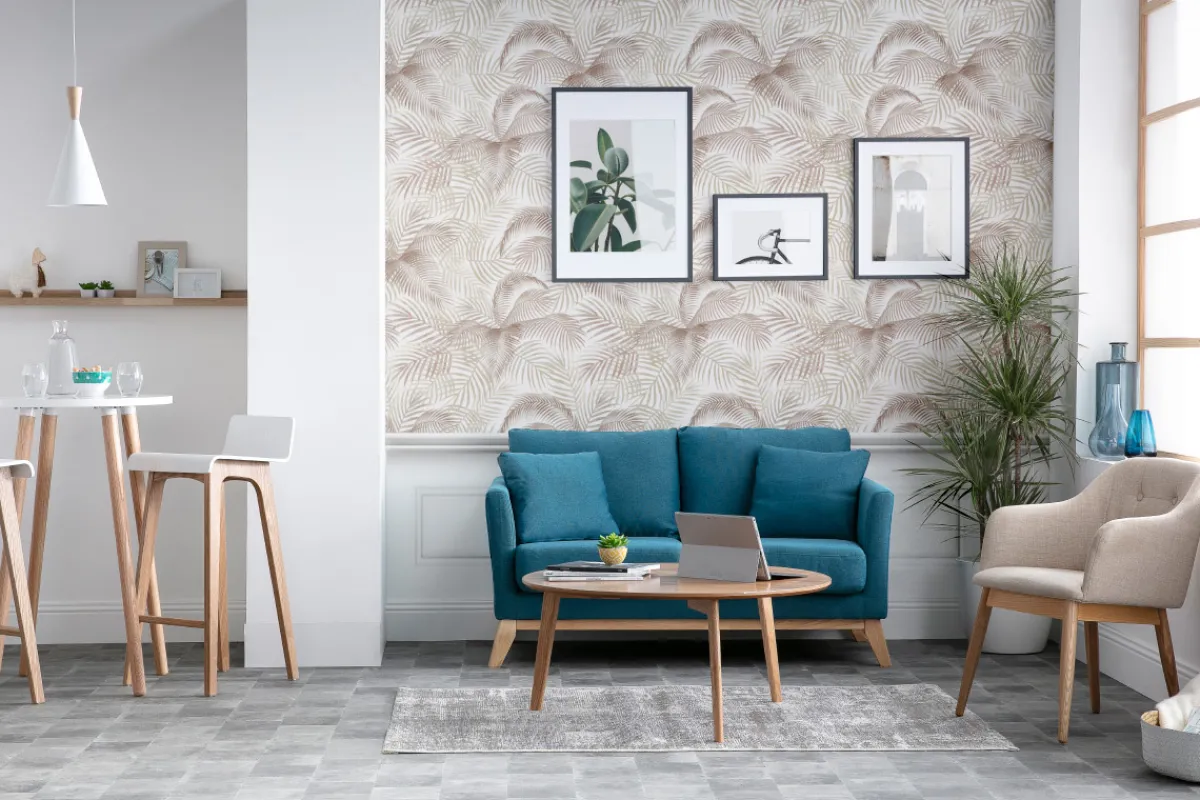 Miliboo Sofa skandinavisch 2 Plätze Dunkelblau und helle Holzbeine OSLO* Design-sofas