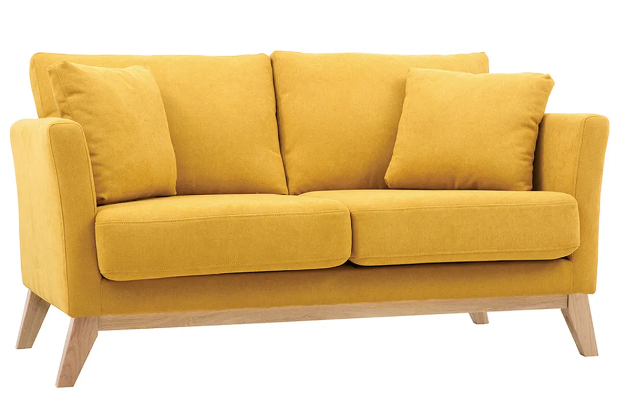 Miliboo Sofa skandinavisch 2 Plätze Senfgelb helle Holzbeine OSLO* Design-sofas