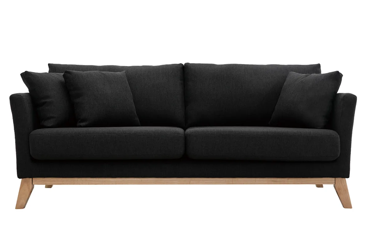 Miliboo Sofa skandinavisch 3 Plätze Dunkelgrau Holzbeine OSLO* Design-sofas