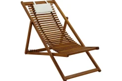 Miliboo Sonnenliege aus Massivholz mit weißem Stoffkissen (2er-Set) MOONA* Gartenliegen