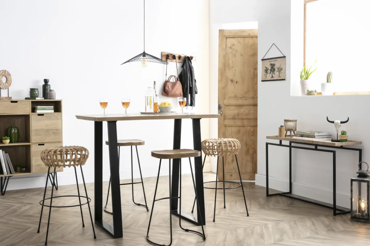 Miliboo Stehtisch Mango und schwarzes Metall 120cm VIJAY* Bartische/ Bar