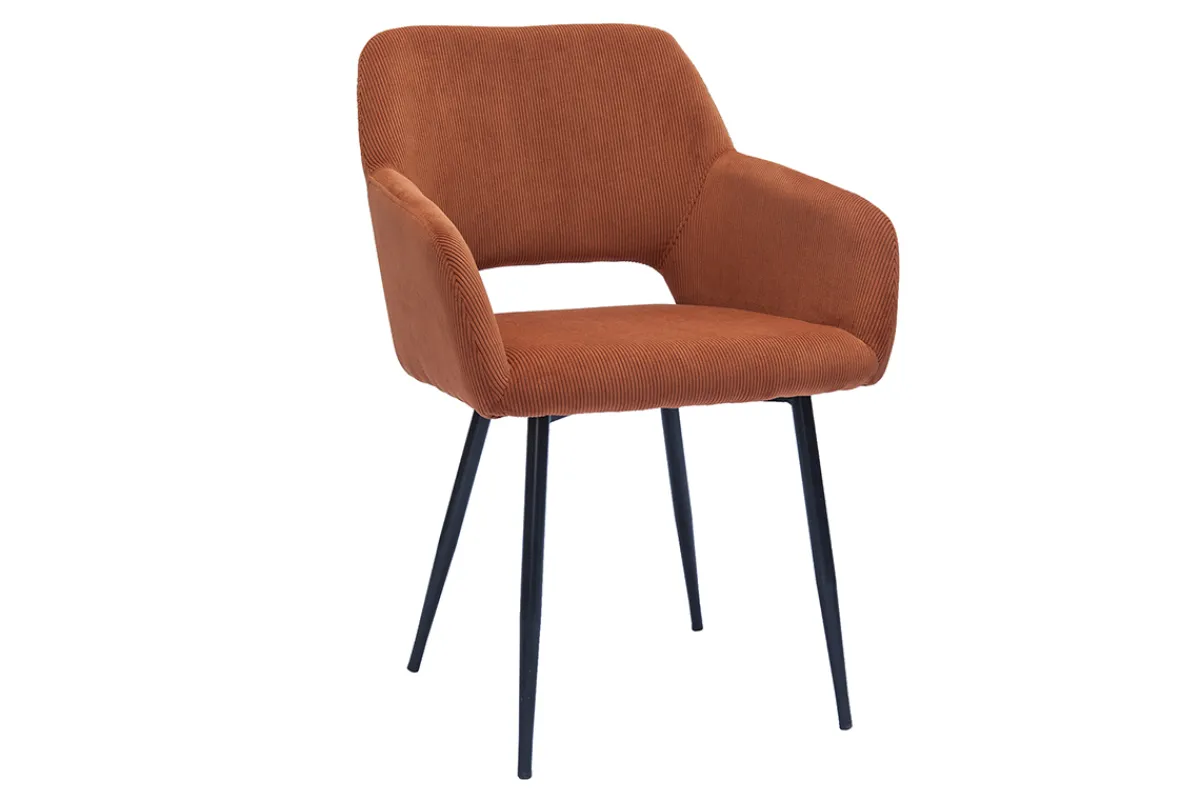 Miliboo Stühle aus Cordstoff in Terracotta und schwarzem Metall (2er-Set) LAURETTE* Design-stühle
