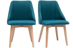 Miliboo Stühle aus entenblauem Stoff mit Samteffekt und massivem Buchenholz (2er-Set) HIGGINS* Design-stühle