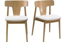 Miliboo Stühle aus hellem Eichenholz und Stoff mit Bouclé-Wolleffekt in Ecru (2er-Set) LOUISA* Design-stühle|Holzstühle