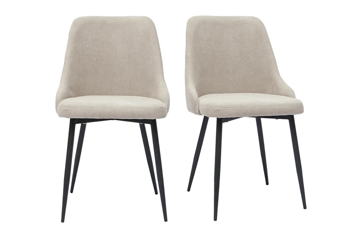 Miliboo Stühle aus naturfarbenem Stoff mit Samteffekt und schwarzem Metall (2er-Set) CULT* Design-stühle