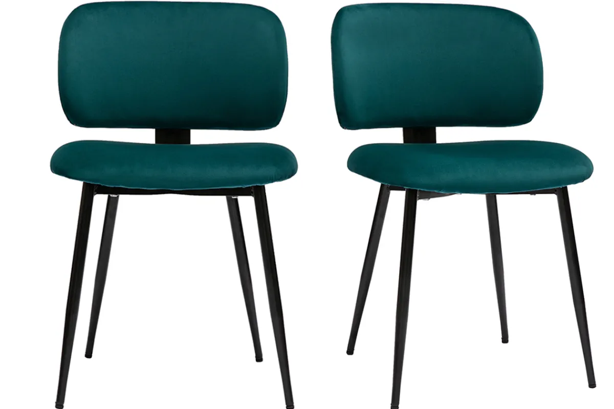Miliboo Stühle aus petrolblauem Samtstoff und schwarzem Metall (2er-Set) ATRIUM* Design-stühle
