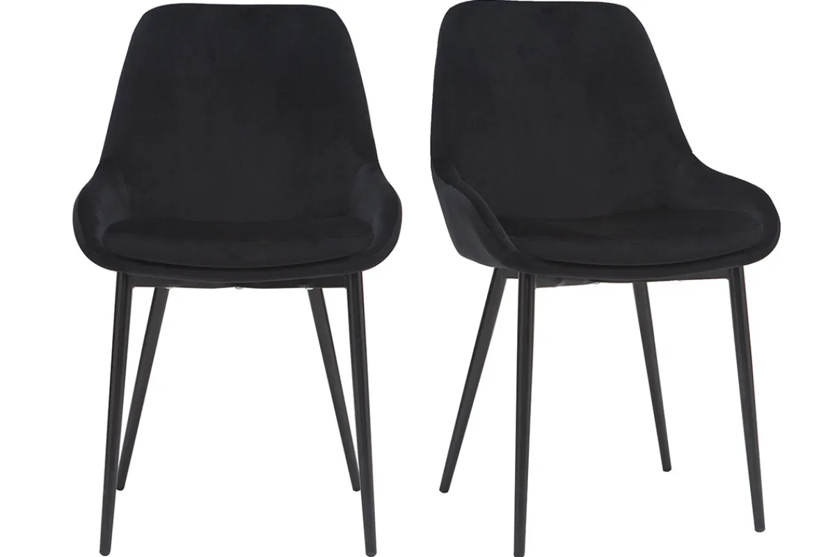 Miliboo Stühle aus schwarzem Samt schwarzes Metallgestell 2er-Set HOLO* Design-stühle