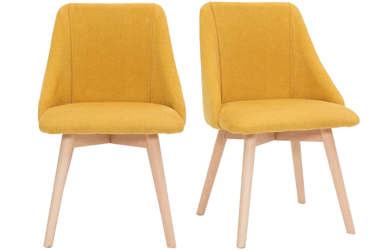 Miliboo Stühle aus senfgelbem Stoff mit Samteffekt und massivem Buchenholz (2er-Set) HIGGINS* Design-stühle