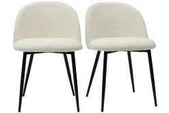 Miliboo Stühle aus Stoff mit Bouclé-Wolleffekt in Ecru und schwarzem Metall (2er-Set) CELESTE* Design-stühle
