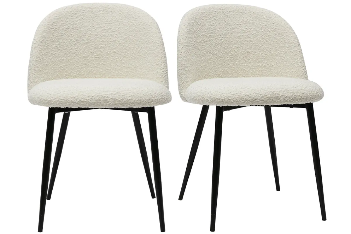 Miliboo Stühle aus Stoff mit Bouclé-Wolleffekt in Ecru und schwarzem Metall (2er-Set) CELESTE* Design-stühle