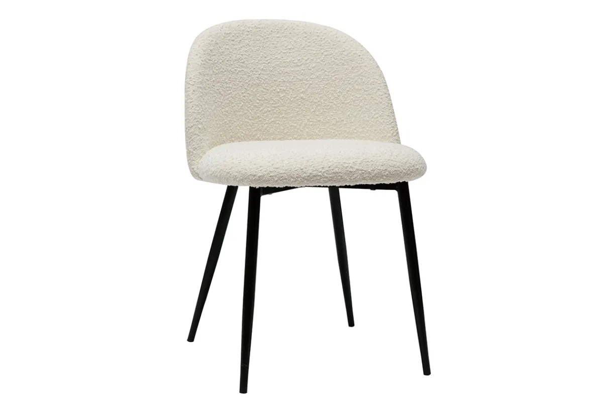 Miliboo Stühle aus Stoff mit Bouclé-Wolleffekt in Ecru und schwarzem Metall (2er-Set) CELESTE* Design-stühle