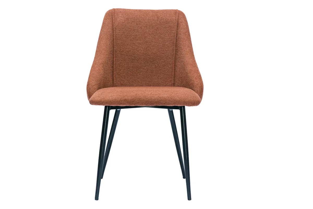 Miliboo Stühle aus Stoff mit strukturiertem Samteffekt in Rostbraun und schwarze Metallfüße (2er-Set) HIGGINS* Design-stühle