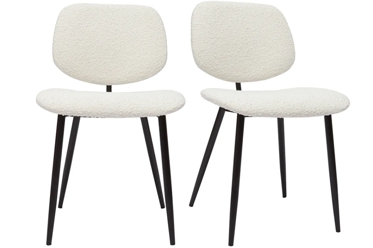 Miliboo Stühle aus weißem Stoff mit Bouclé-Wolleffekt und schwarzem Metall (2er-Set) TOBIAS* Design-stühle