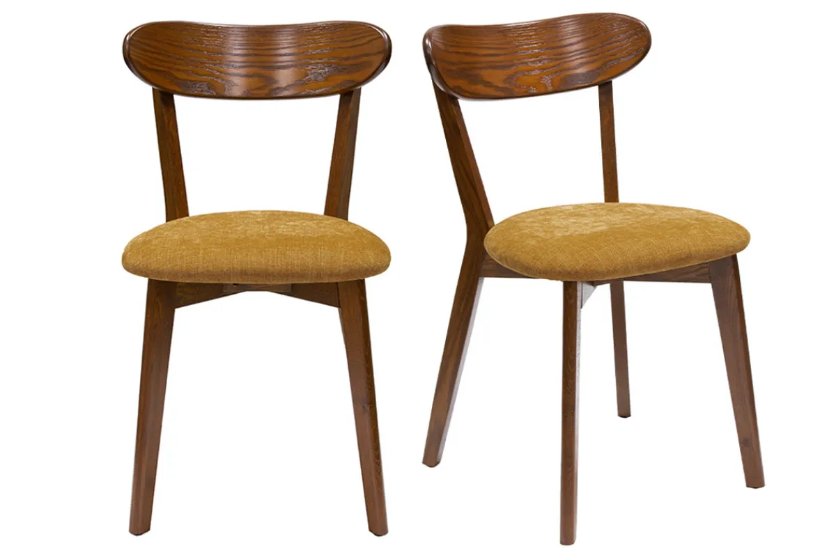 Miliboo Stühle im Eichen-Vintage und senfgelbe Sitzfläche mit Samteffekt (2er-Set) DOVE* Design-stühle|Holzstühle